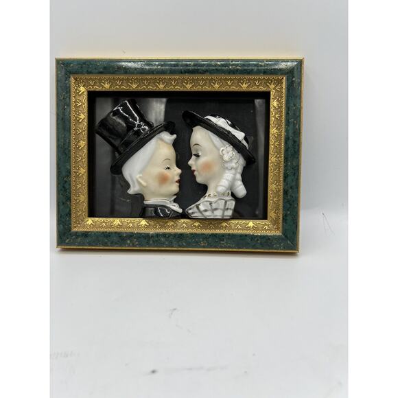 VTG Ceramic Man and Woman Framed Head Vase Planters Wall Hanging Japan See Desc - Picture 4 of 5
